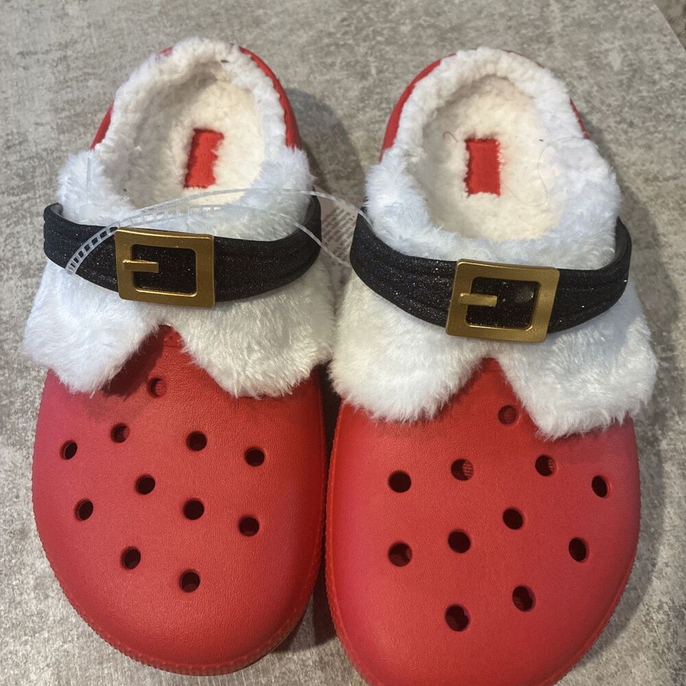 Crocs Classic Lined Santa 210931-6WE Kids Size Junior 6 Red Faux Fur Clog Shoes